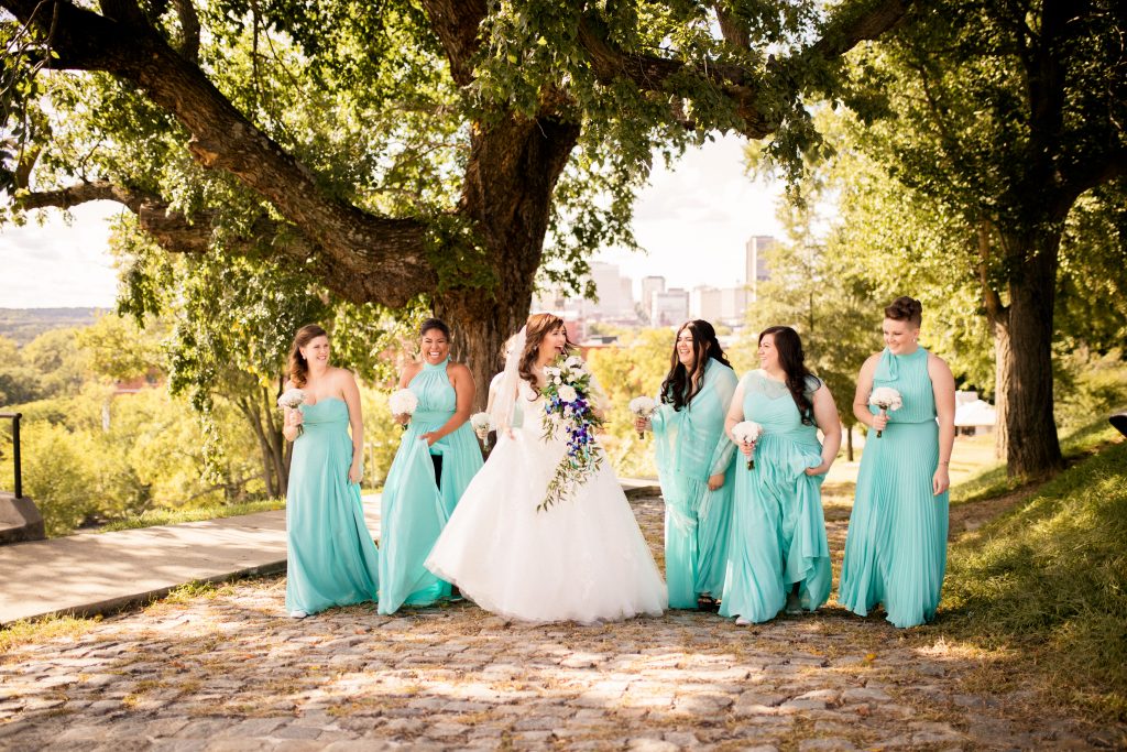 bridal party wedding party sun summer summertime leaves tree photography videography